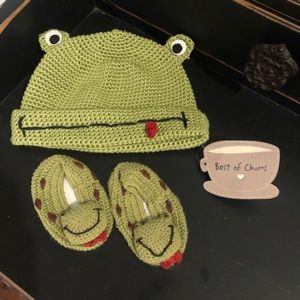 Best of Chums- frog crochet hat and slip on shoes